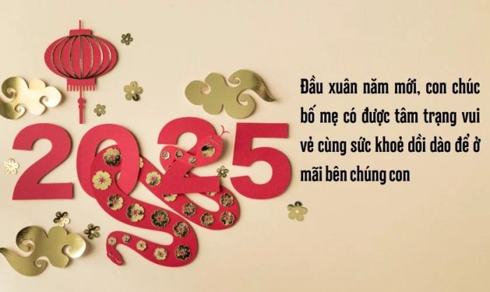 Thiệp chúc Tết bố mẹ với nền đỏ và chữ vàng nổi bật