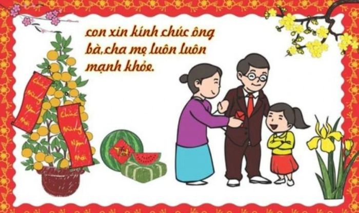 Thiệp chúc Tết bố mẹ với tông màu đỏ truyền thống