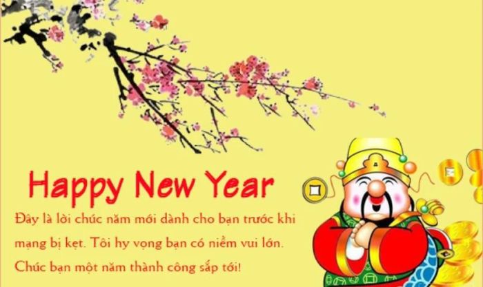 Thiệp mừng năm mới dành cho bạn bè và đồng nghiệp với hình ảnh thần tài may mắn