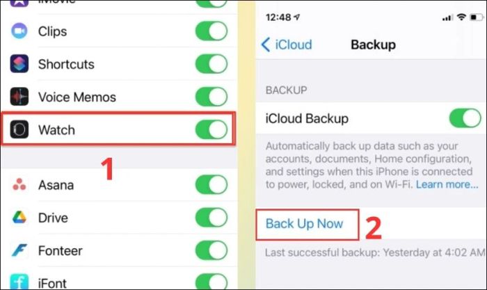 Gạt công tắc và nhấn vào Back Up Now để tiến hành sao lưu dữ liệu