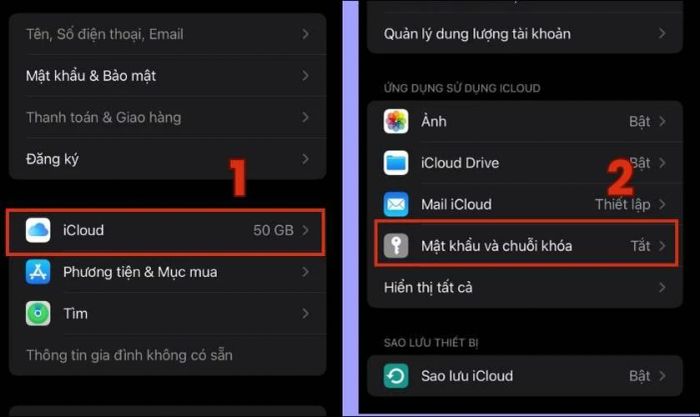 Điều hướng đến mục Mật khẩu và chuỗi khóa, sau đó chọn Tắt đồng bộ hóa