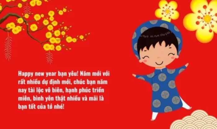 Thiệp mừng năm mới dành cho bạn bè và đồng nghiệp với sắc đỏ truyền thống