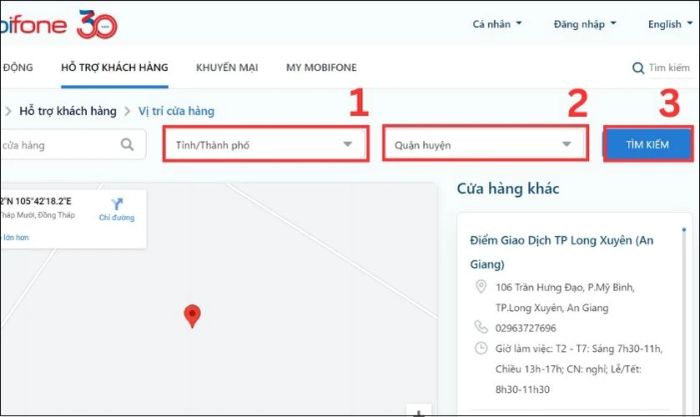 Điền thông tin Tỉnh/ Thành phố và Quận huyện của bạn