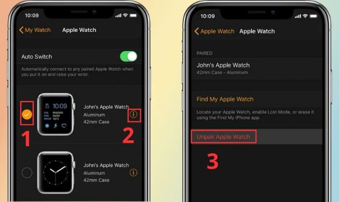 Nhấn vào Unpair Apple Watch trong ứng dụng Watch để hoàn tất việc hủy ghép nối