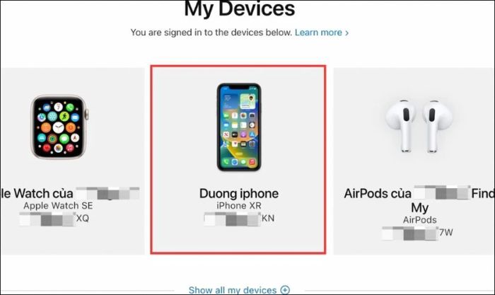 Chọn thiết bị iPhone để xem thông tin ngày kích hoạt