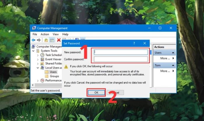 Hoàn tất thiết lập mật khẩu máy tính với Computer Management