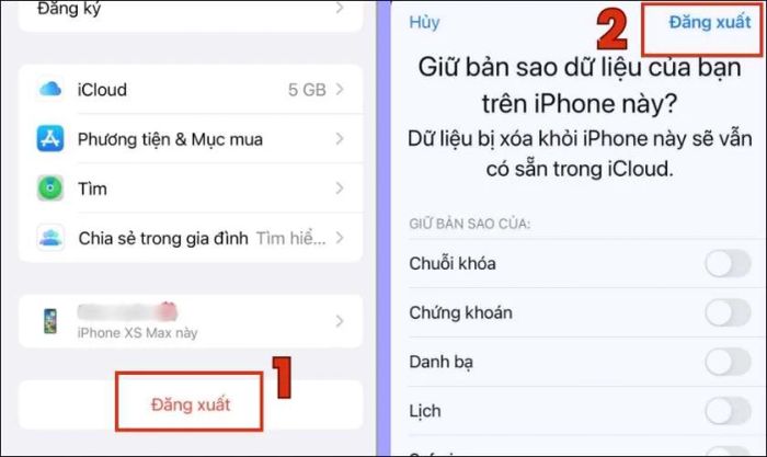 Nhấn nút Đăng xuất để hoàn tất việc xóa iCloud trên điện thoại cũ