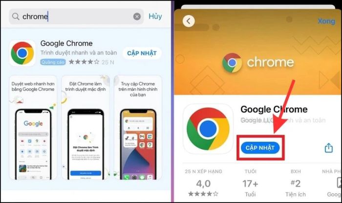 Cập nhật Google Chrome trên iPhone và iPad