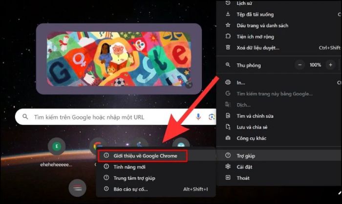 Chọn vào Giới thiệu về Google Chrome.