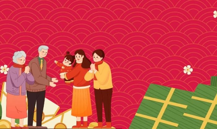 Thiệp chúc Tết ông bà với tông màu đỏ chủ đạo