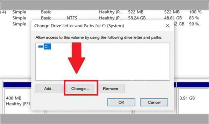 Chọn Change để tiến hành thay đổi tên ổ cứng