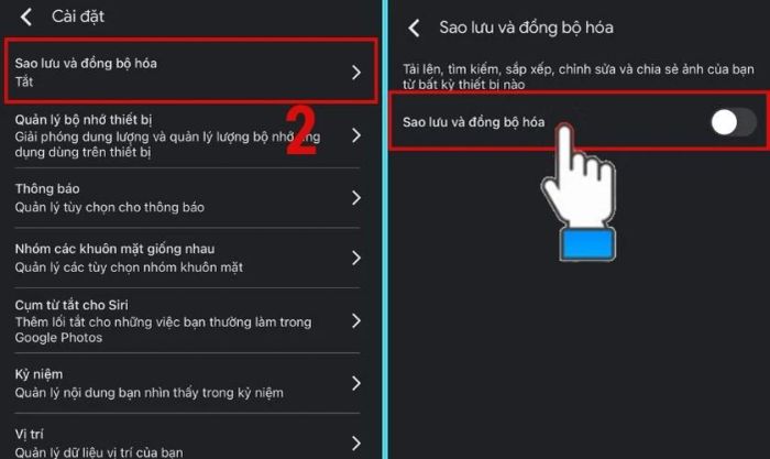 Kích hoạt tính năng Sao lưu và đồng bộ hóa