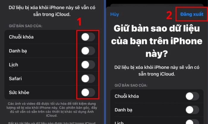 Chọn mục Đăng xuất ở góc trên bên phải màn hình