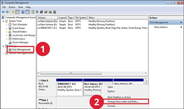 Chọn mục Disk Management và chọn ổ cứng bạn muốn thay đổi tên