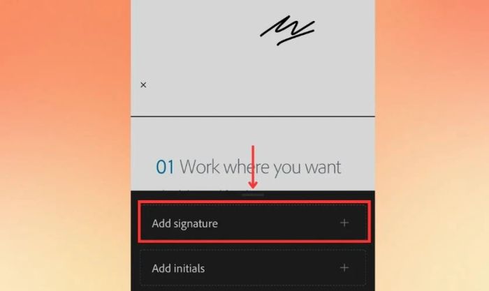 Nhấn vào biểu tượng cây bút và chọn Add signature