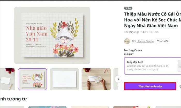 Khi đã chọn được mẫu thiệp ưng ý, hãy nhấn vào Tùy chỉnh mẫu này để mở giao diện chỉnh sửa