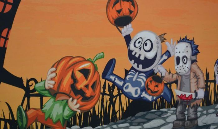 Hình nền Halloween với chủ đề bí ngô hoạt hình