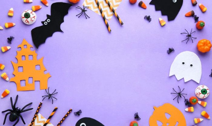 Hình nền Halloween cho máy tính với chủ đề bánh kẹo tông màu tím