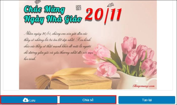 Nhấn vào nút Lưu để tải thiệp về máy tính của bạn