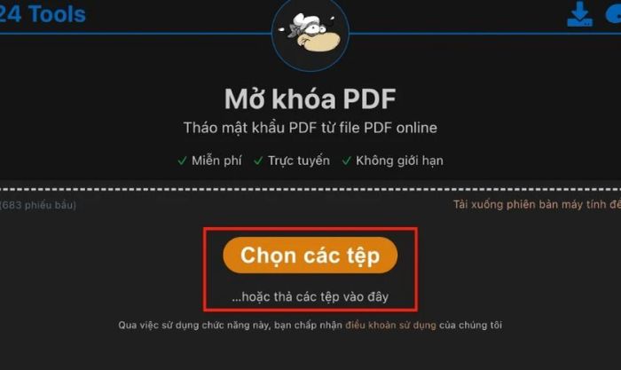 Sử dụng công cụ PDF24 Tools để mở khóa file PDF