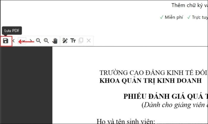 Nhấn vào biểu tượng Save trên thanh công cụ để tải tài liệu về máy
