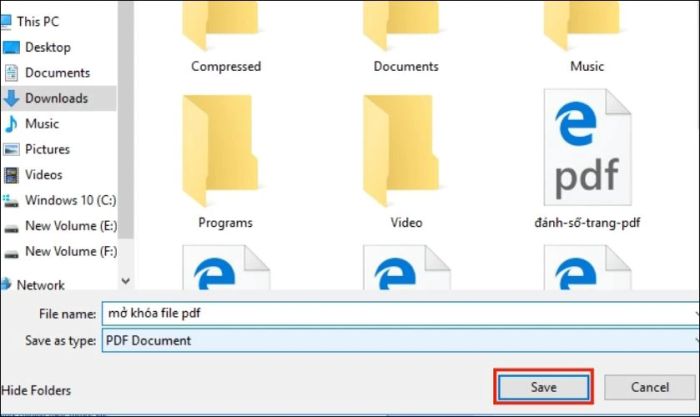 Lựa chọn thư mục để lưu file PDF, rồi nhấn Save để lưu lại file của bạn.