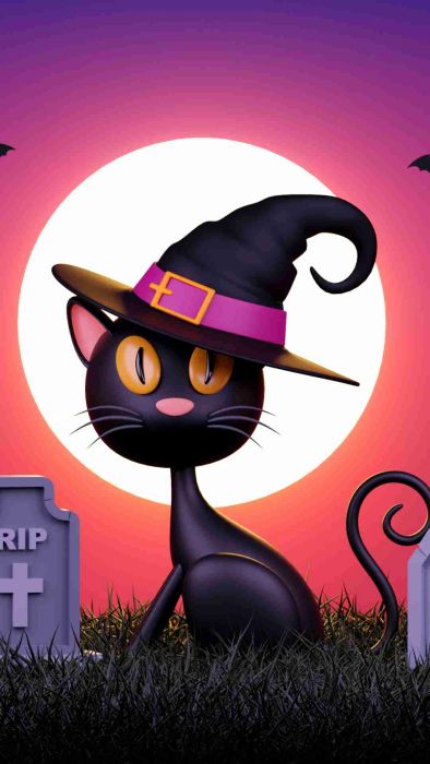 Hình nền Halloween cho điện thoại dễ thương với hình con mèo