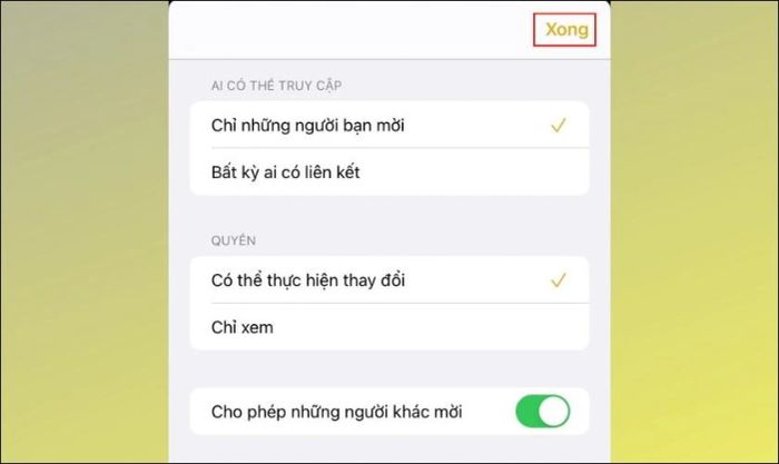 Chỉnh sửa quyền cộng tác trên ghi chú để đảm bảo mọi người có quyền truy cập và chỉnh sửa như mong muốn.