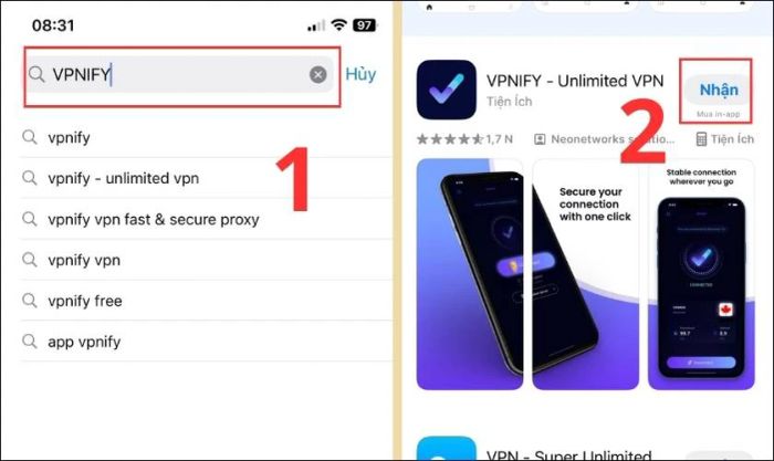 Tìm và chọn ứng dụng VPNIFY