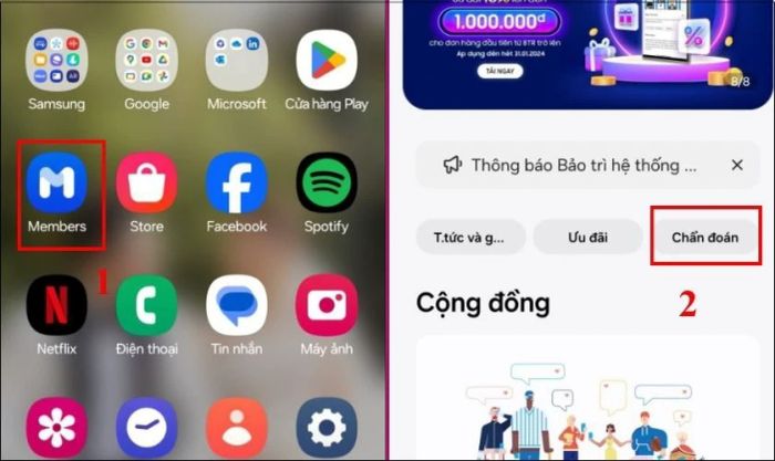 Kiểm tra các chức năng của Samsung cũ qua app Members