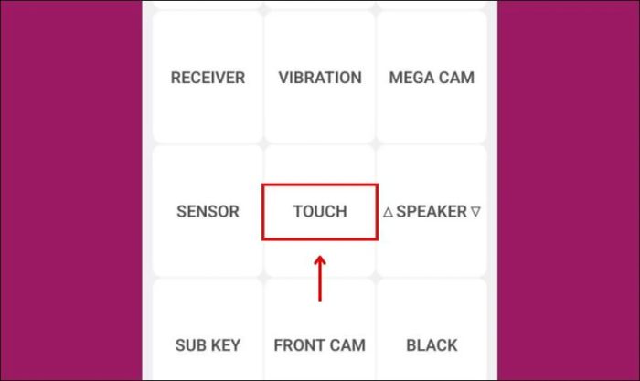 Nhấn vào mục Touch để kiểm tra khả năng hiển thị cảm ứng