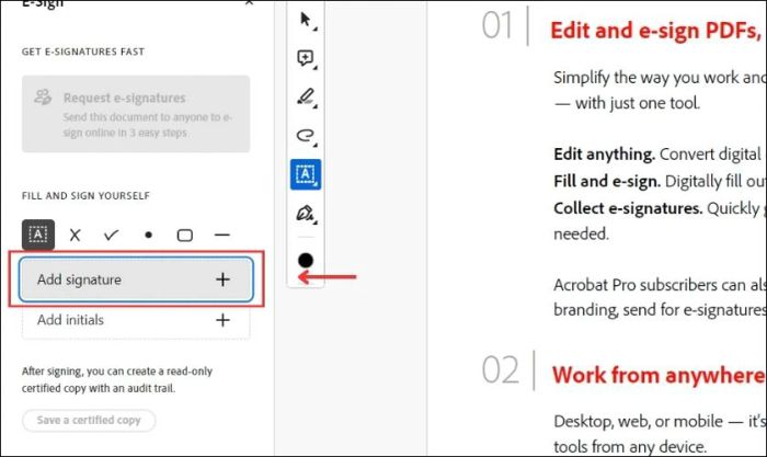 Nhấn Add Signature để thêm chữ ký vào file PDF