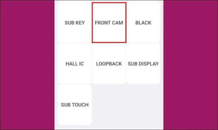 Chọn Front Camera để kiểm tra tính năng của camera trước