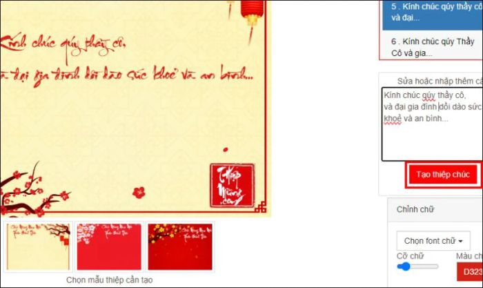 Sau khi hoàn thành việc nhập lời chúc, tùy chỉnh nền và thêm sticker, hãy nhấn vào nút Tạo thiệp chúc để website tạo thiệp cho bạn