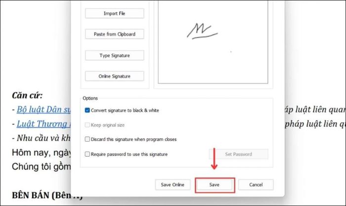 Nhấn Save để lưu chữ ký đã chèn vào file PDF