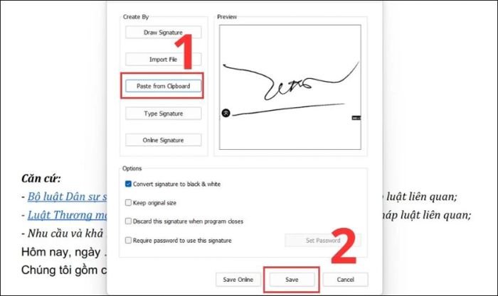 Chọn Paste from Clipboard và nhấn Ctrl + V để dán