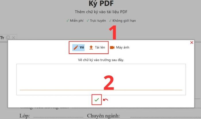 Sau khi tạo xong, nhấn vào dấu tích xanh bên dưới khung