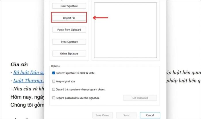 Hướng dẫn chèn chữ ký vào file PDF bằng Import File