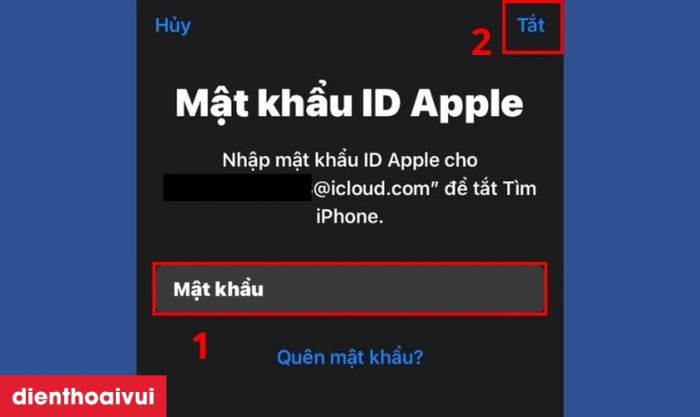 Nhập mật khẩu và chọn vào mục Tắt