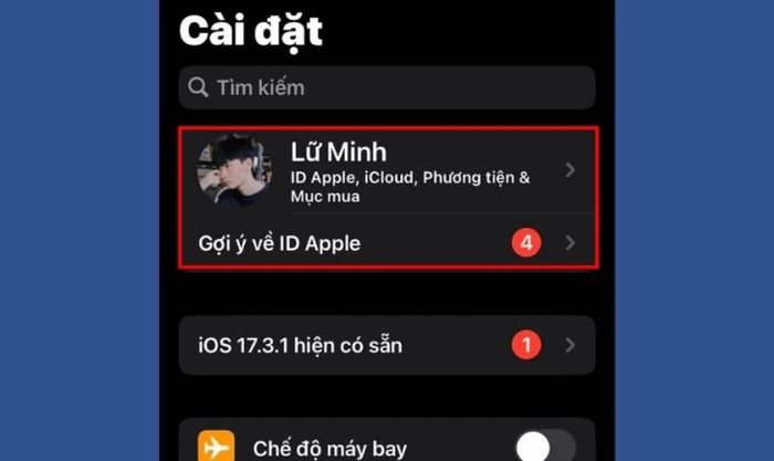 Hướng dẫn đăng xuất ID Apple trên iPhone qua ứng dụng Cài đặt