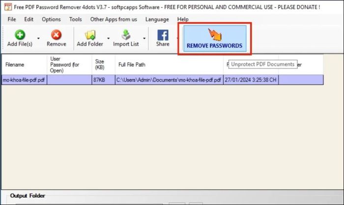 Nhấn vào Remove Passwords để tiếp tục