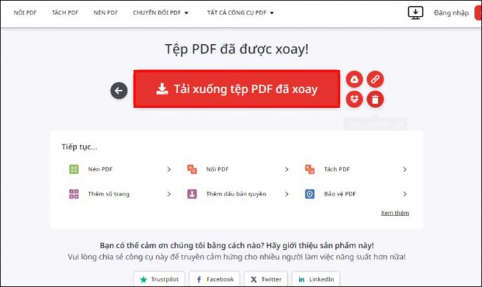 Nhấn vào nút Tải xuống tệp PDF đã xoay để hoàn tất và tải về máy.