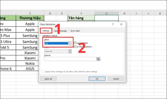 Cách tạo danh sách thả xuống trong Excel khi bảng dữ liệu đã có sẵn.