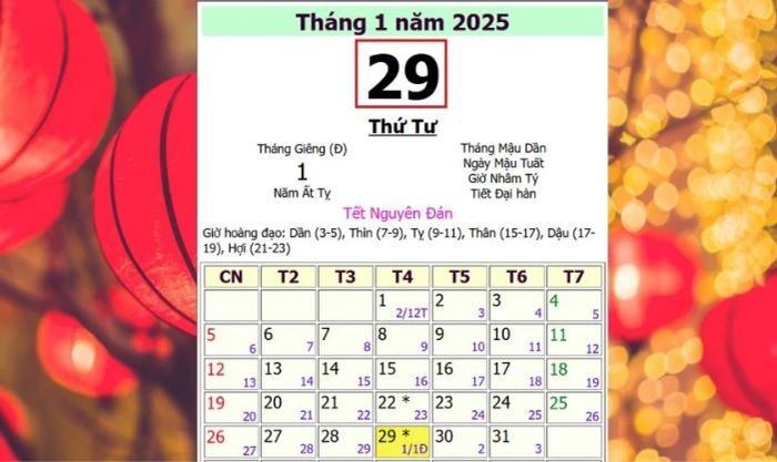 Mùng 1 Tết âm lịch 2025 tương ứng với ngày nào Dương lịch?