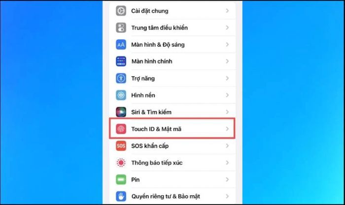 Chọn mục Touch ID & Mật khẩu để tiếp tục