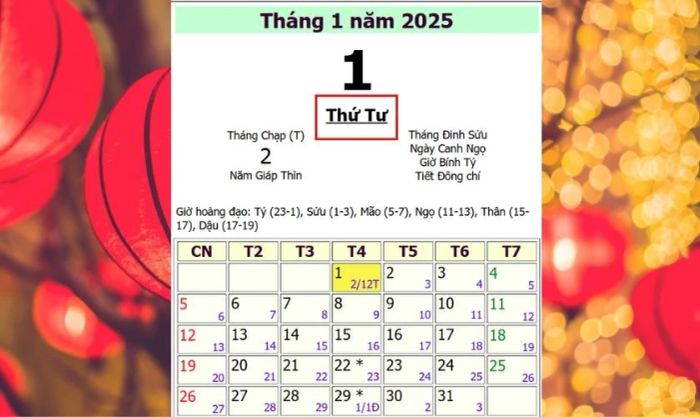 Mùng 1 Tết Dương lịch 2025 rơi vào thứ mấy?