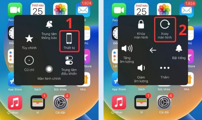 Cách thực hiện xoay màn hình iPhone ngang sử dụng nút Home ảo