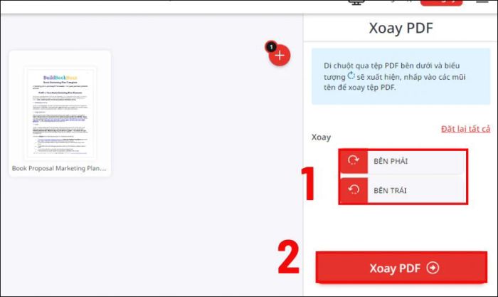 Nhấn vào biểu tượng xoay ở phía bên phải và chọn nút Xoay PDF để tiếp tục.