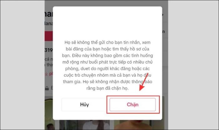 Chọn mục Chặn và nhấn Xác nhận