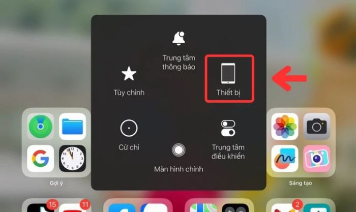 Nhấn vào phần Thiết bị